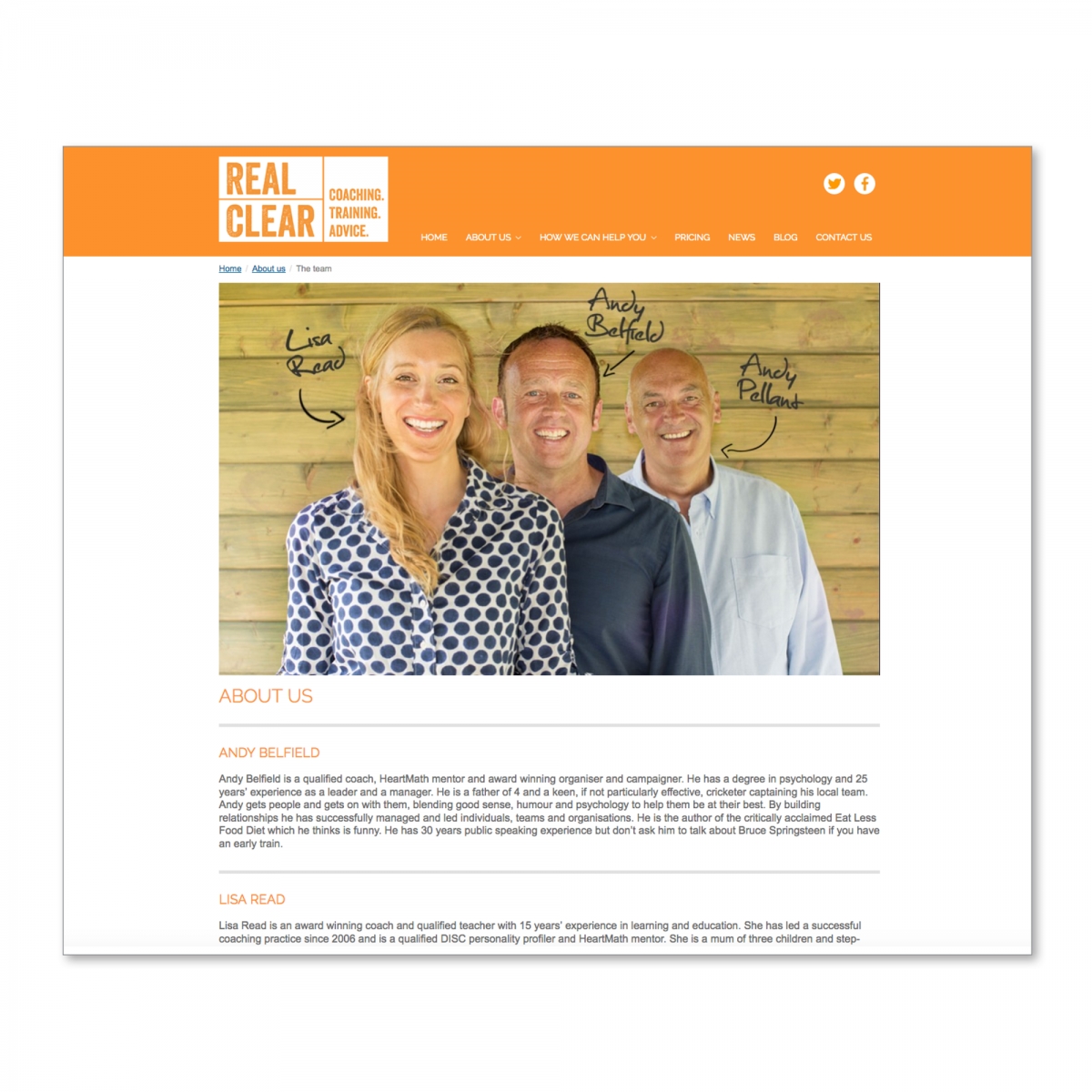 Concept, design and build of website – About Us page