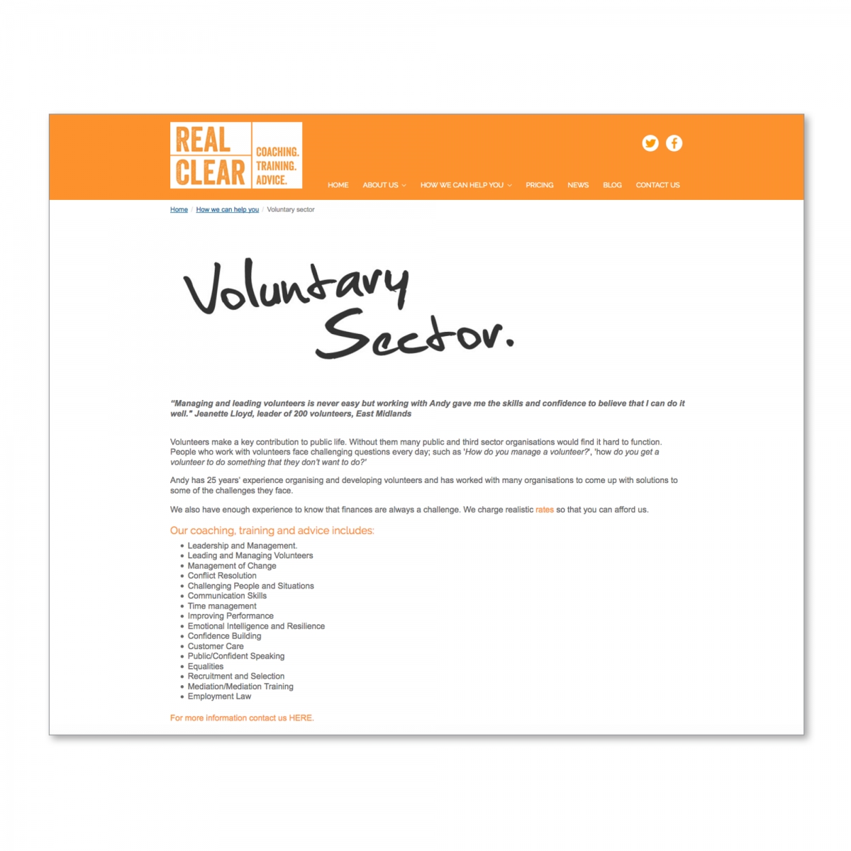 Concept, design and build of website – Services page