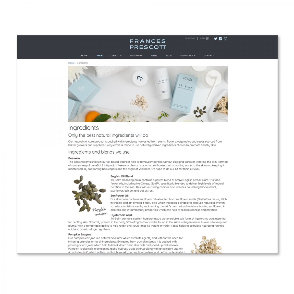 Concept, design and build website - Ingredients page
