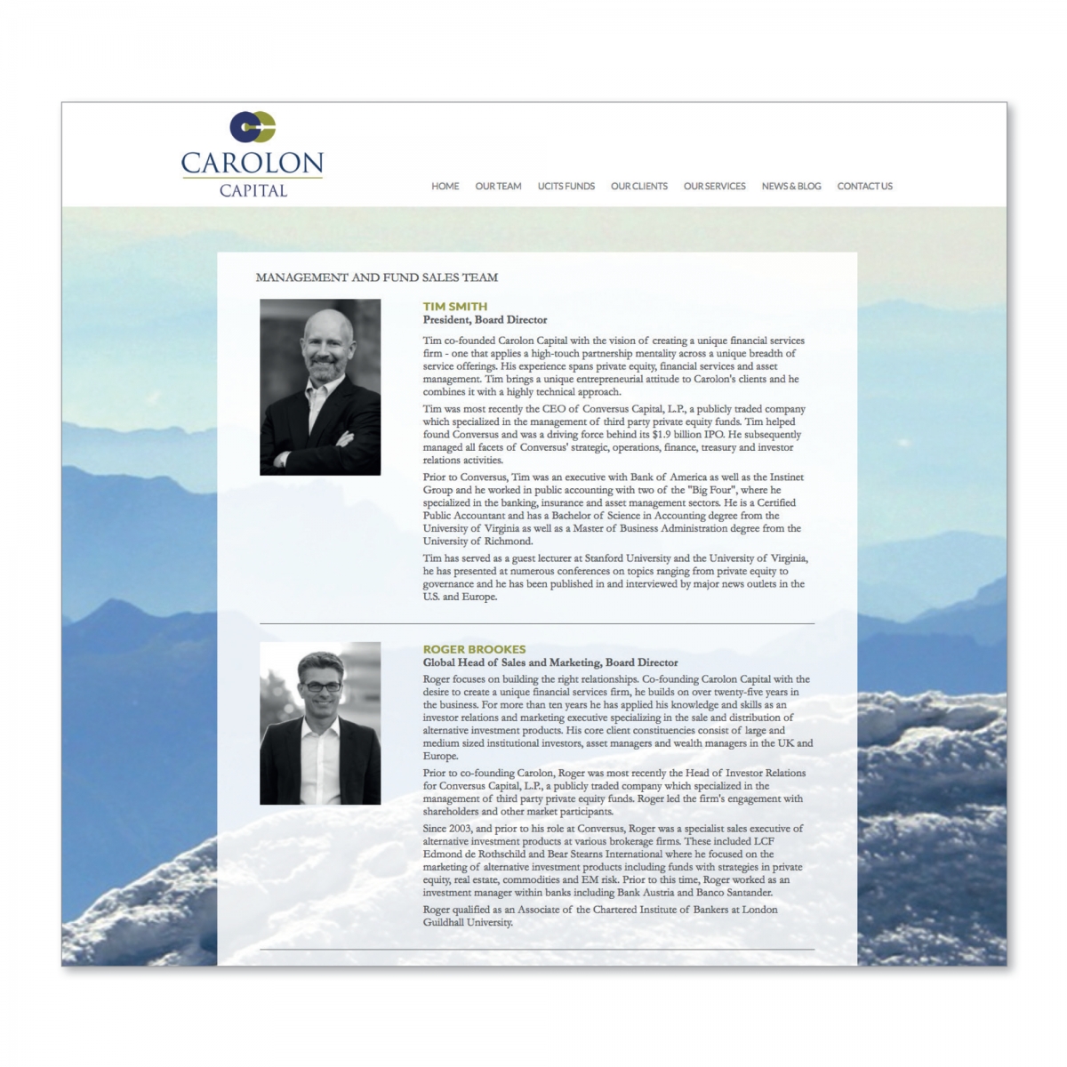 Concept, design and build of website - Our Team page