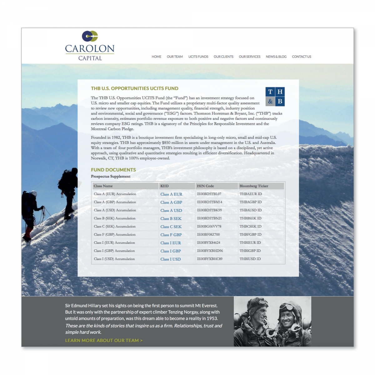Concept, design and build of website - UCITS Fund page