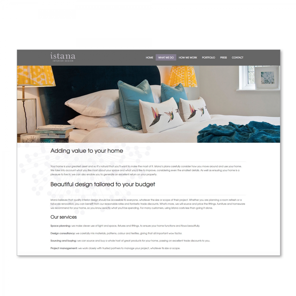 Concept, art direction of photography, design and build website - What We Do page