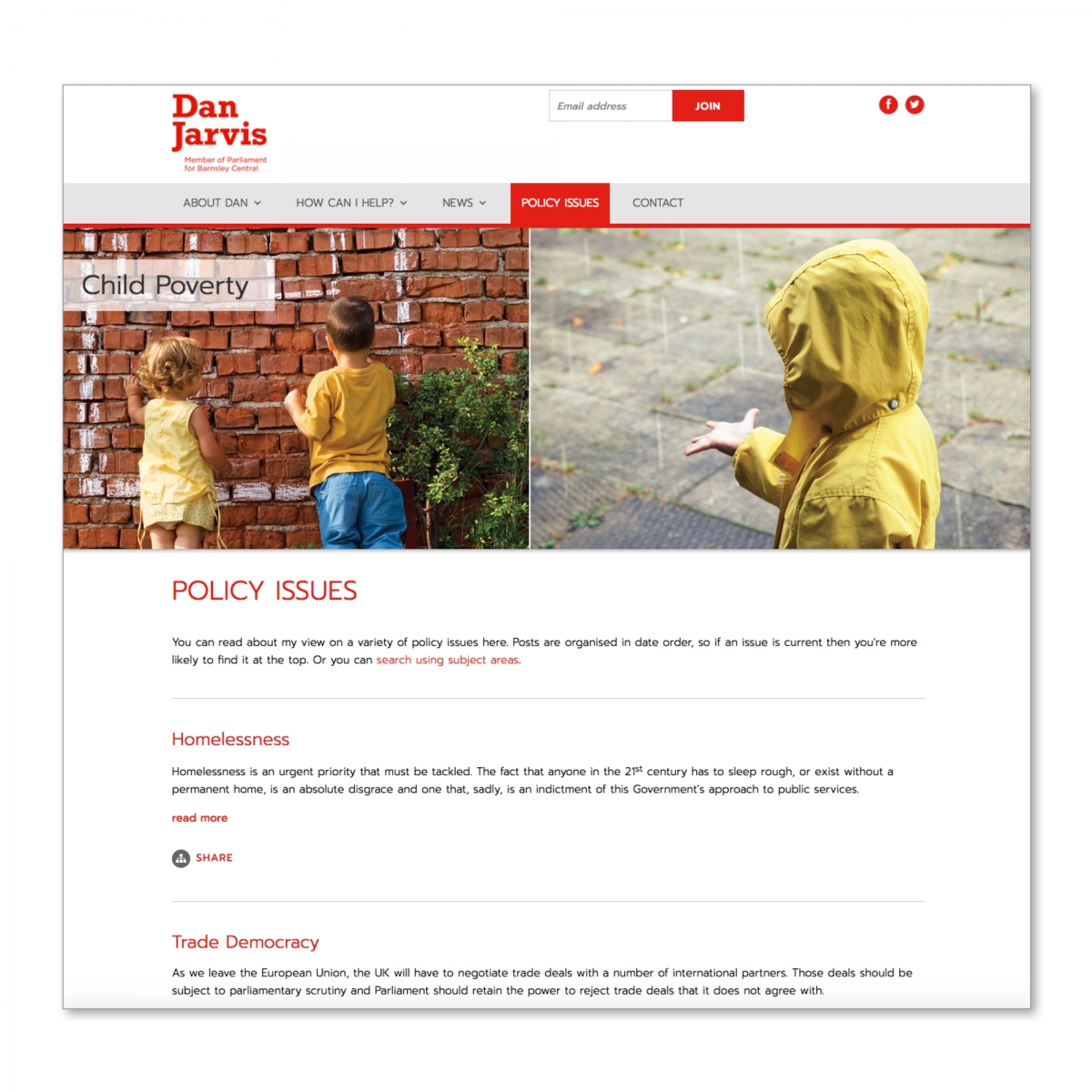 Design website - Policy Issues page - Child Poverty banner