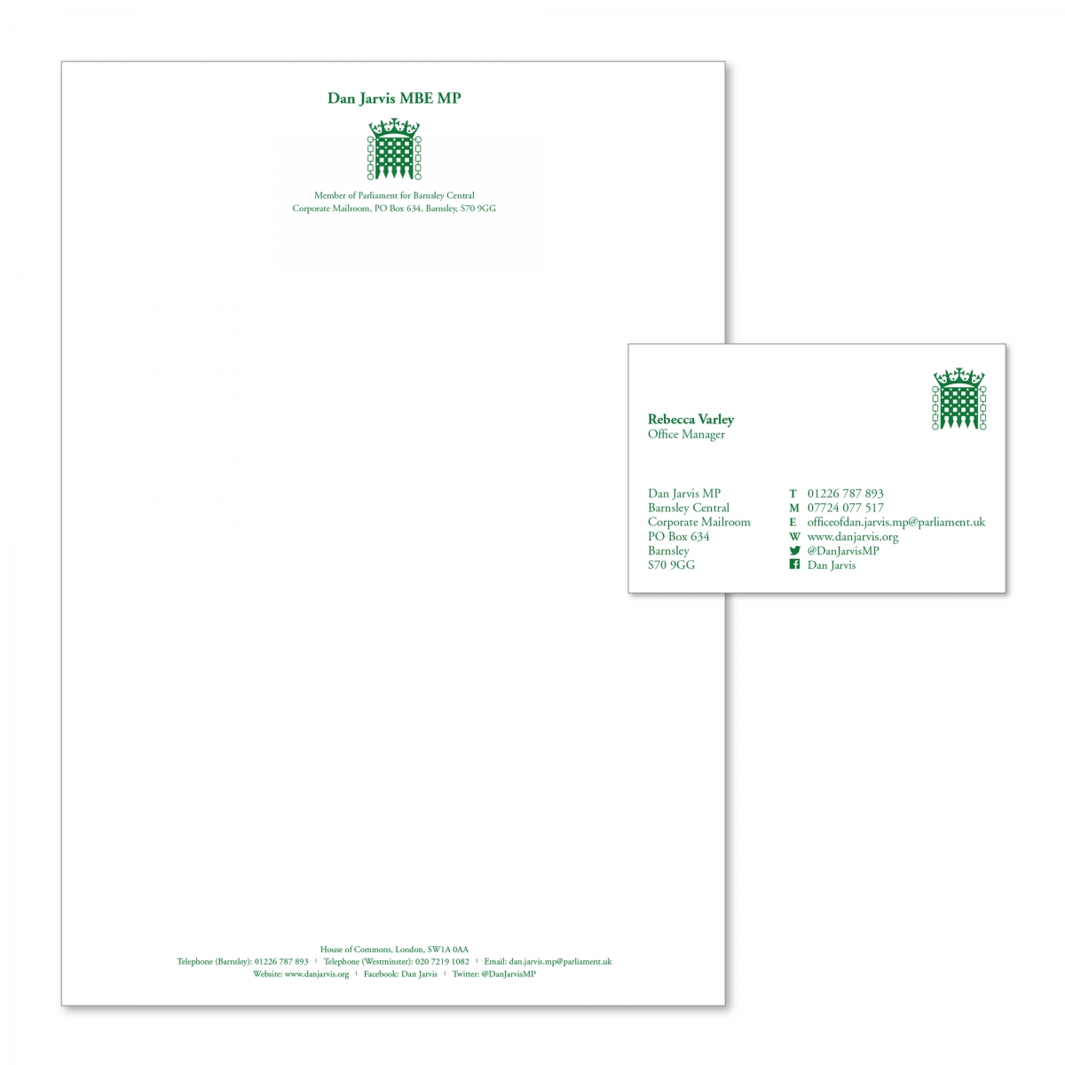 Westminster Portcullis letterhead and businesscard