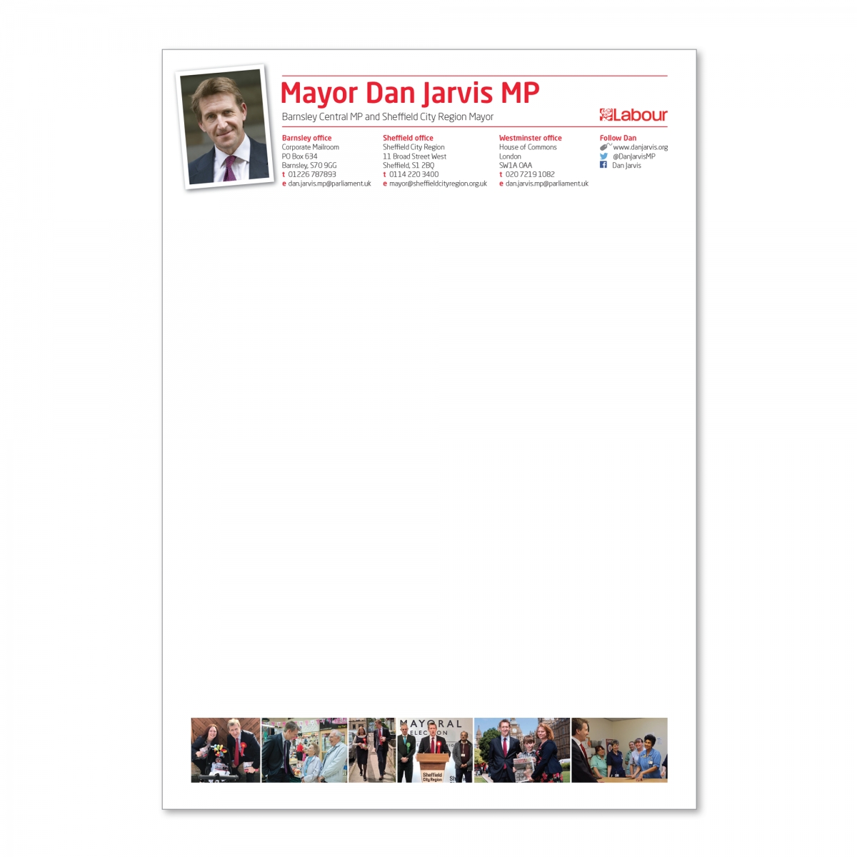 Dan Jarvis MP Barnsley Central letterhead