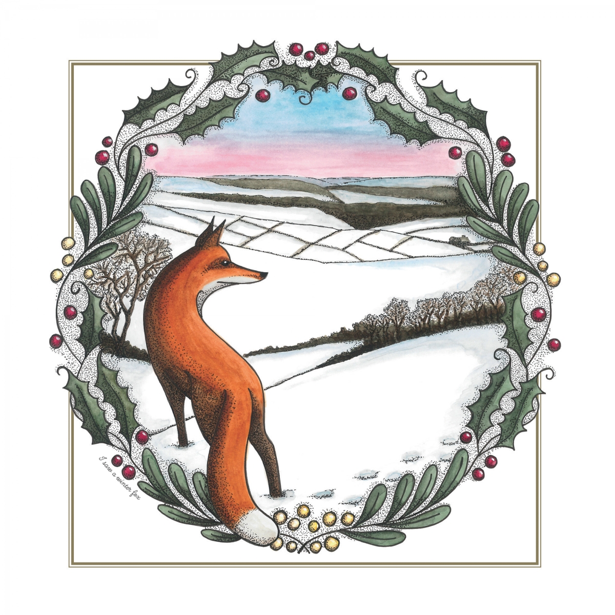 I Saw a Winter Fox - watercolour with pen and ink