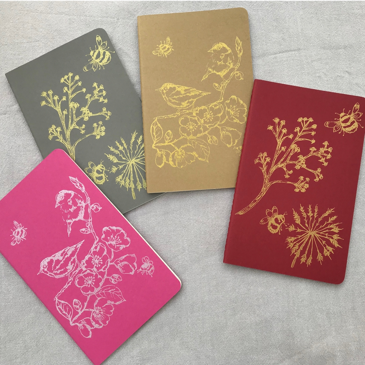 Moleskine Journals, hand-printed in various colours
