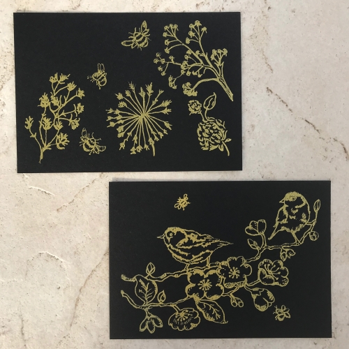 Notecards with Envelopes and Metallic Marker - Black/Gold