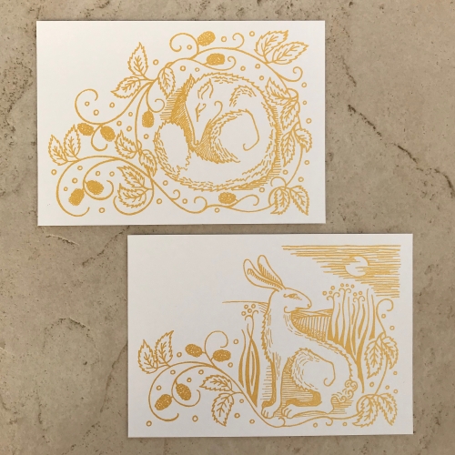 Notecards with Envelopes and Metallic Marker - White/Gold
