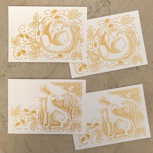 Notecards with Envelopes and Metallic Marker - White/Gold