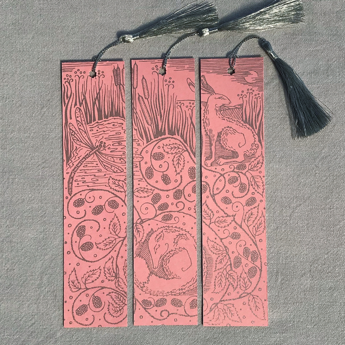 Hand Printed Triptych Bookmarks Blush Silver
