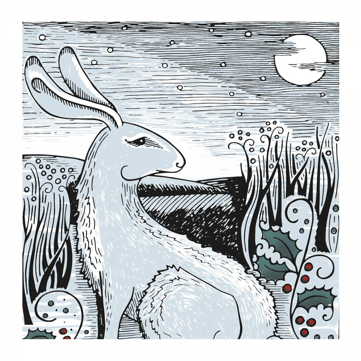 The Winter Hare - Two colour screen print