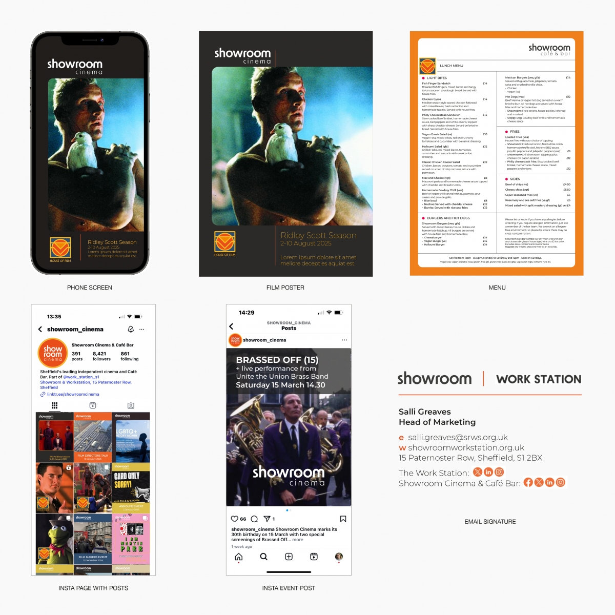 Application of logo and graphic device on phone screen, posters, menu, social media posts and e-signature