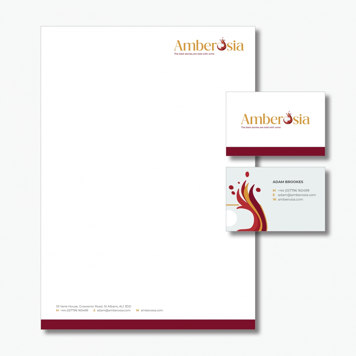 Amberósia letterhead and businesscard