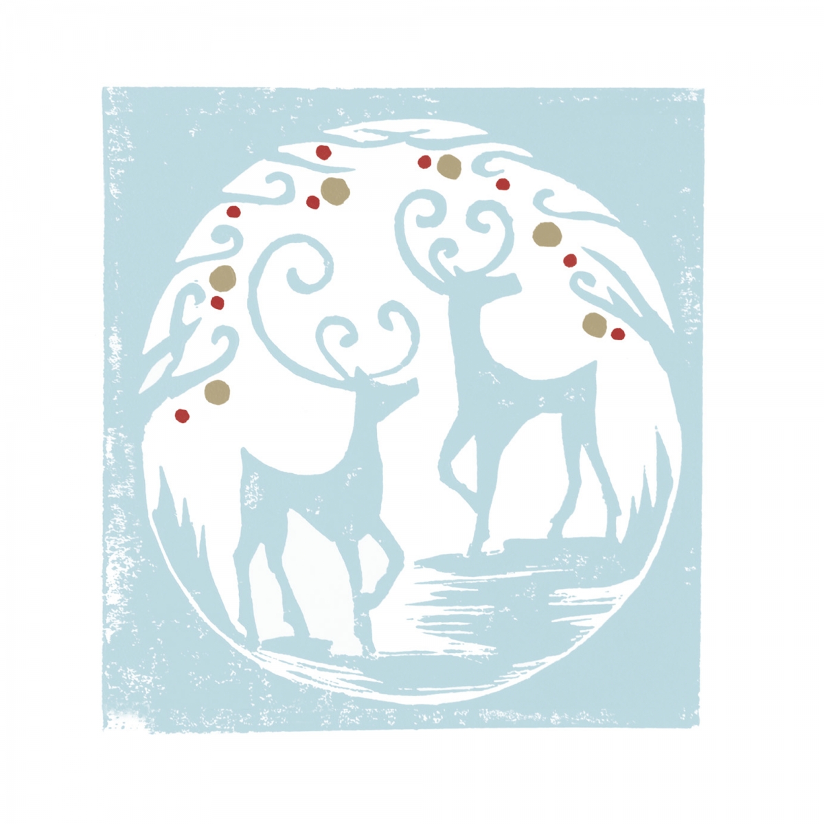 Winter Stags - linocut print