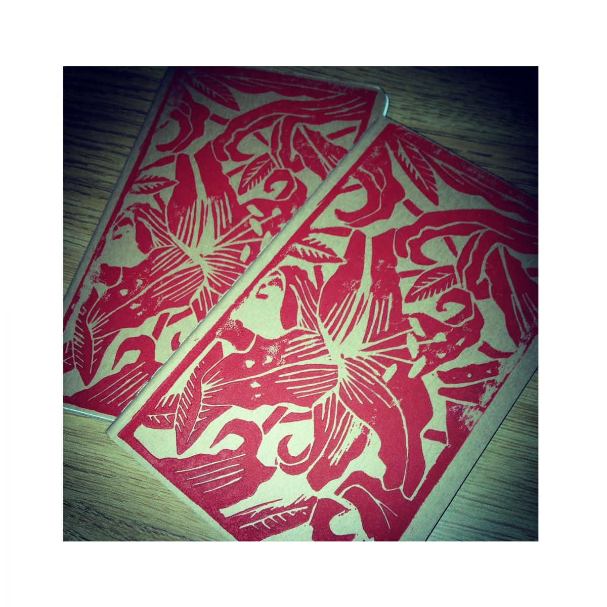 Lily Flowers - linocut print onto Moleskine notebooks